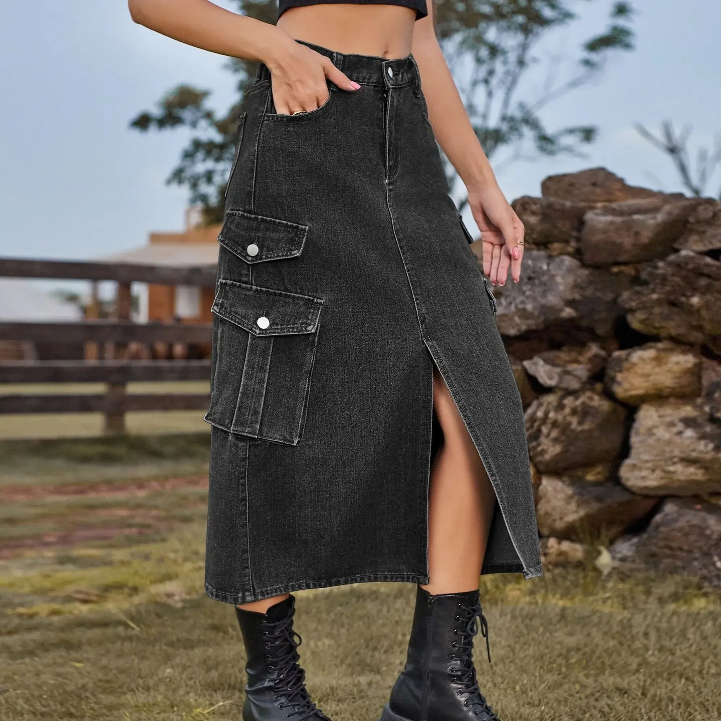 American Style Elastic Waist Denim Workwear Casual Long Dress Skirt New Arrival Women's Clothing European And American Crossbody