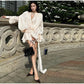 Luxury Elegant Mini Dress For Women V Collar Lace Up Blouse Dresses Long Sleeve Stacked Hem Vestido 2025 New Lady Women Clothing