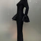STOCK Shining Diamonds Neck Flare Sleeve Black Long Bandage Dress Elegant Woman Evening Party Dress Cocktail Party Outfit