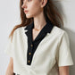 TOYOUTH Women Contrasting Colors POLO Collar T-shirt 2025 Summer New Short Sleeved Top