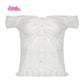 2024 New White Lace Tied Square Neck Summer T-shirts Chic Elegant Short Sleeve Tee Cotton Y2K Street Casual Bow Tie-up Top Women