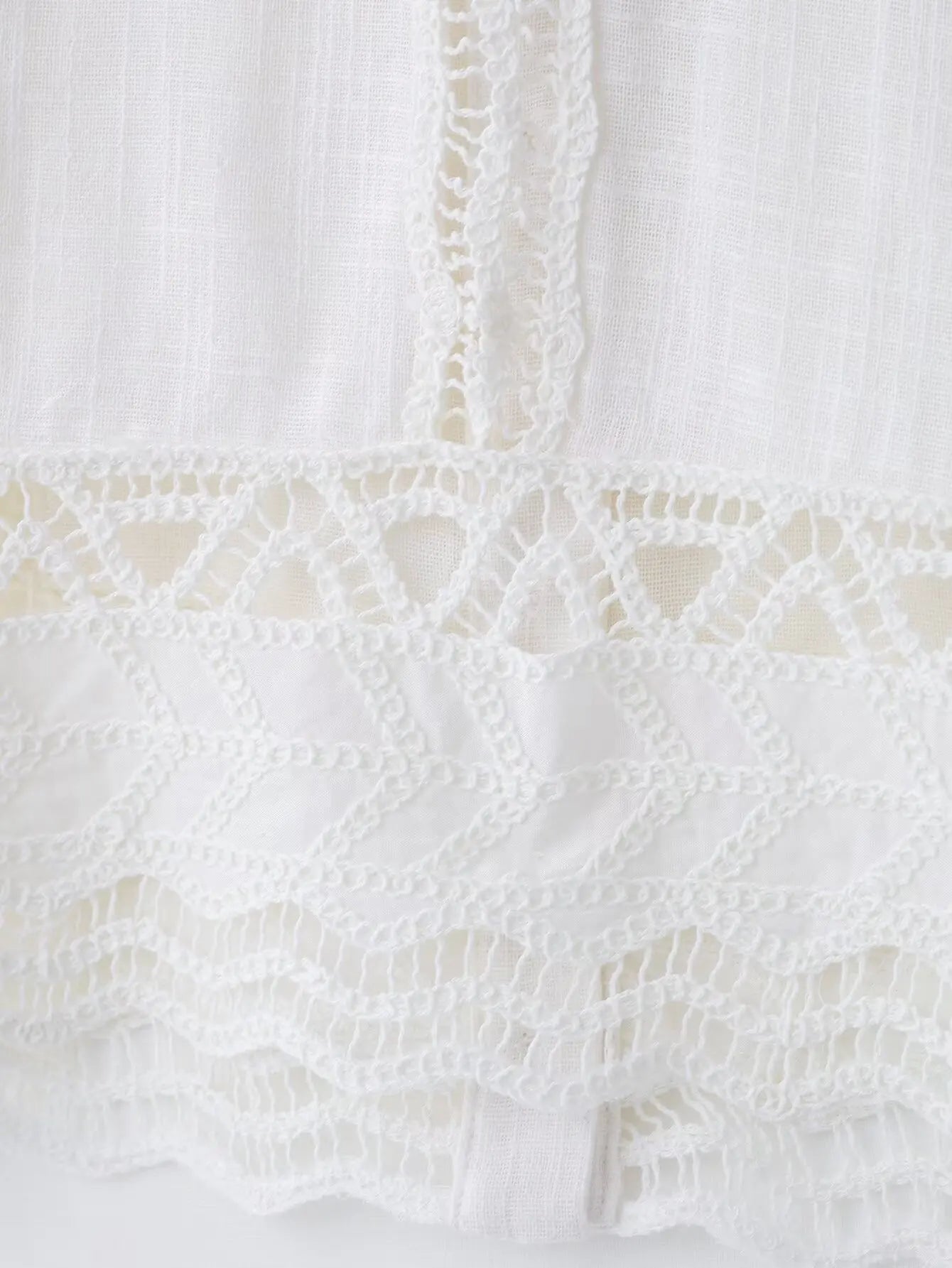 TRAFZA Women Fashion O-Neck Crocheting Details White Skirt Suit Short-sleeve Blouse+Side Zipper White Pleated Midi Se Long Skirt