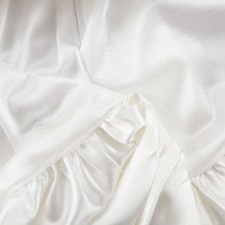 Office Lady Elegant Female Casual  Satin Mini Skirt Women Korean Fashion High Waist A-line Vintage White Balloon Skirt