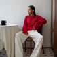 Original Fashion Hollow Out Knit Shirt Spring And Summer Women's Perspective Thin O-Neck Loose Elastic Long Sleeve Knit T-shirt