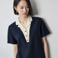 TOYOUTH Women Contrasting Colors POLO Collar T-shirt 2025 Summer New Short Sleeved Top