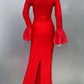 STOCK Shining Diamonds Neck Flare Sleeve Black Long Bandage Dress Elegant Woman Evening Party Dress Cocktail Party Outfit