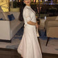 TRAFZA Women Fashion O-Neck Crocheting Details White Skirt Suit Short-sleeve Blouse+Side Zipper White Pleated Midi Se Long Skirt