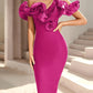 Women's Off Shoulder Bandage Midi Dress Luxury Design Ruffled  Elegant Black Sleeveless Ruffled Sexy Club Party Evening Dresses