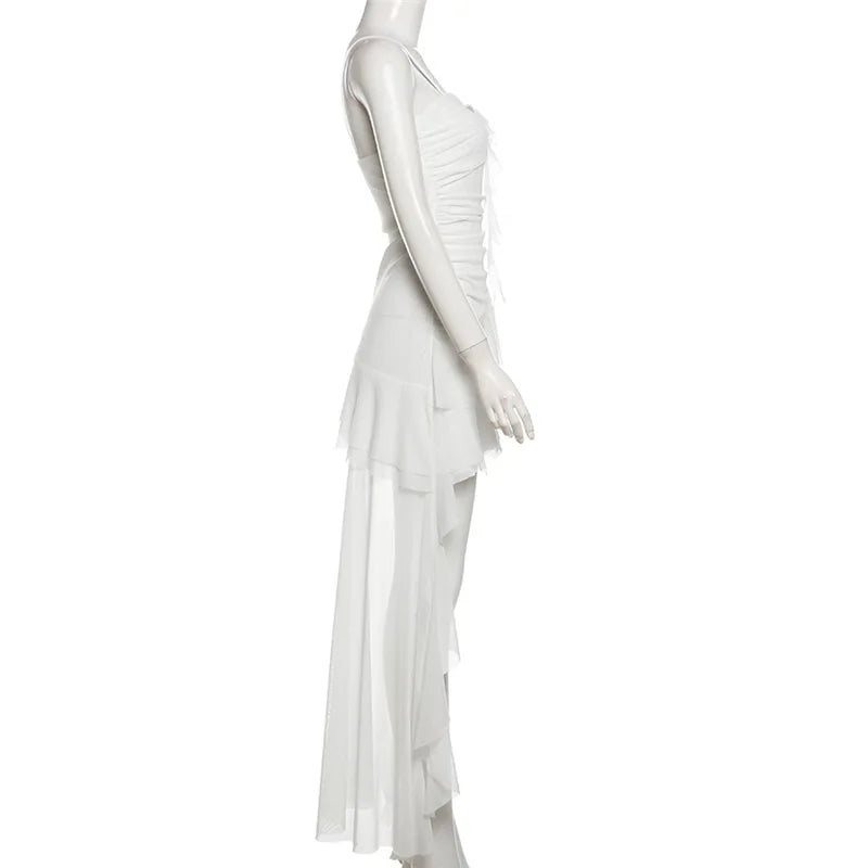 2025 Y2k Aesthetic Irregular Ruffled Dress Sexy Backless Harajuku Pleated Dresses Streetwear Sleeveless Bodycon Vestido De Mujer