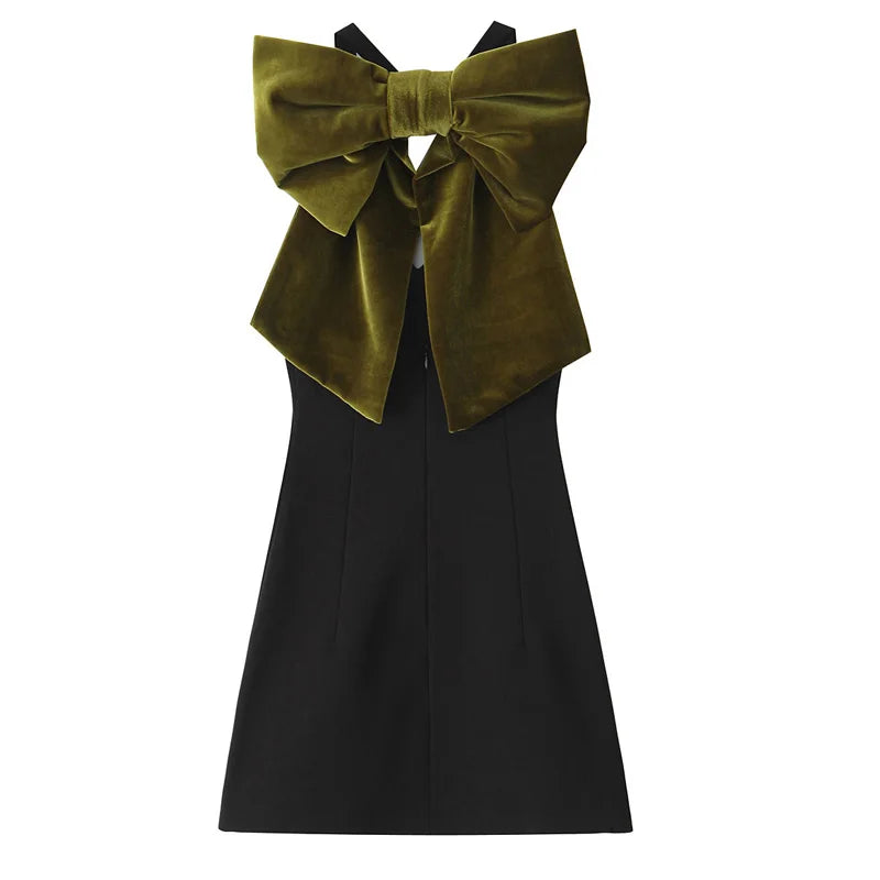 TRAF Dresses Sleeveless Black Mini Dress Women Summer Butterfly Knot Velvet Dress Backless Sexy Short Dresses Woman Party Dress