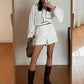 Bornladies 100% Cotton Casual Fashion Long Sleeve Set Summer Women's Pocket Black White Chic Shirt Shorts Loose Two-piece Set