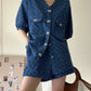 Women's Denim Short Sleeve Top and Shorts Two Piece Suit French Fashion Spring Summer Cowgirl Top Streetwear Korean Leisure New