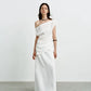 Elegant High-Waisted A- Line Skirt For Women Summer Commuting Long Dress Textile Song WhiteDrapedSideSlitLongDress
