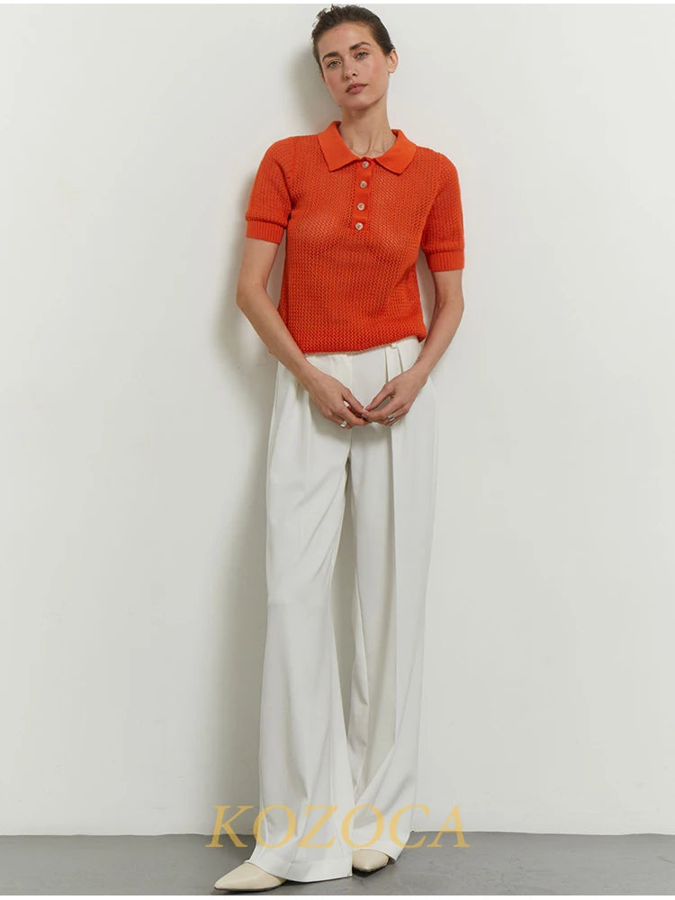 Kozoca Summer Outfits Short Sleeve Solid Polo Shirt Women Fashion Luxury Office Ladies Tops T-Shirts Casual Tees Elegant Clothes
