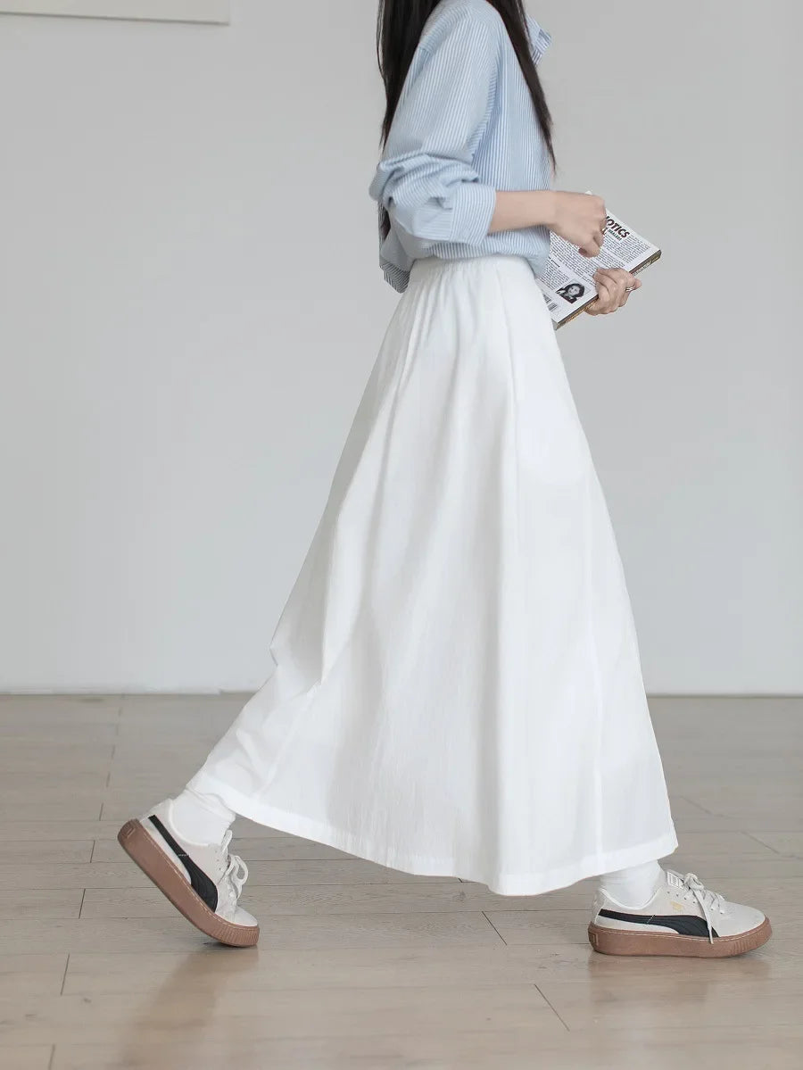 Elegant White A- Line Mini Skirt Women's Spring Summer New French Style Long Skirt Slimming Polyester Fiber Solid Color Skirt