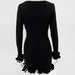 TARUXY Spring New Knitted Mini Dress For Women Fungus Contrast Color Slim Sweater Dress Elegant Female Party Clothes Long Sleeve