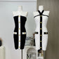 2025 Women Celebrity Sexy Backless Halter Button Bodycon Black Mini Bandage Dress Elegant Evening Club Party Dresses Vestidos