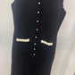 Spring Summer New Fashion Black Floral Pearls Splices Knit Midi Dress Women Elegant O-Neck Slim A-Line Skirt Robe Ladies 2025