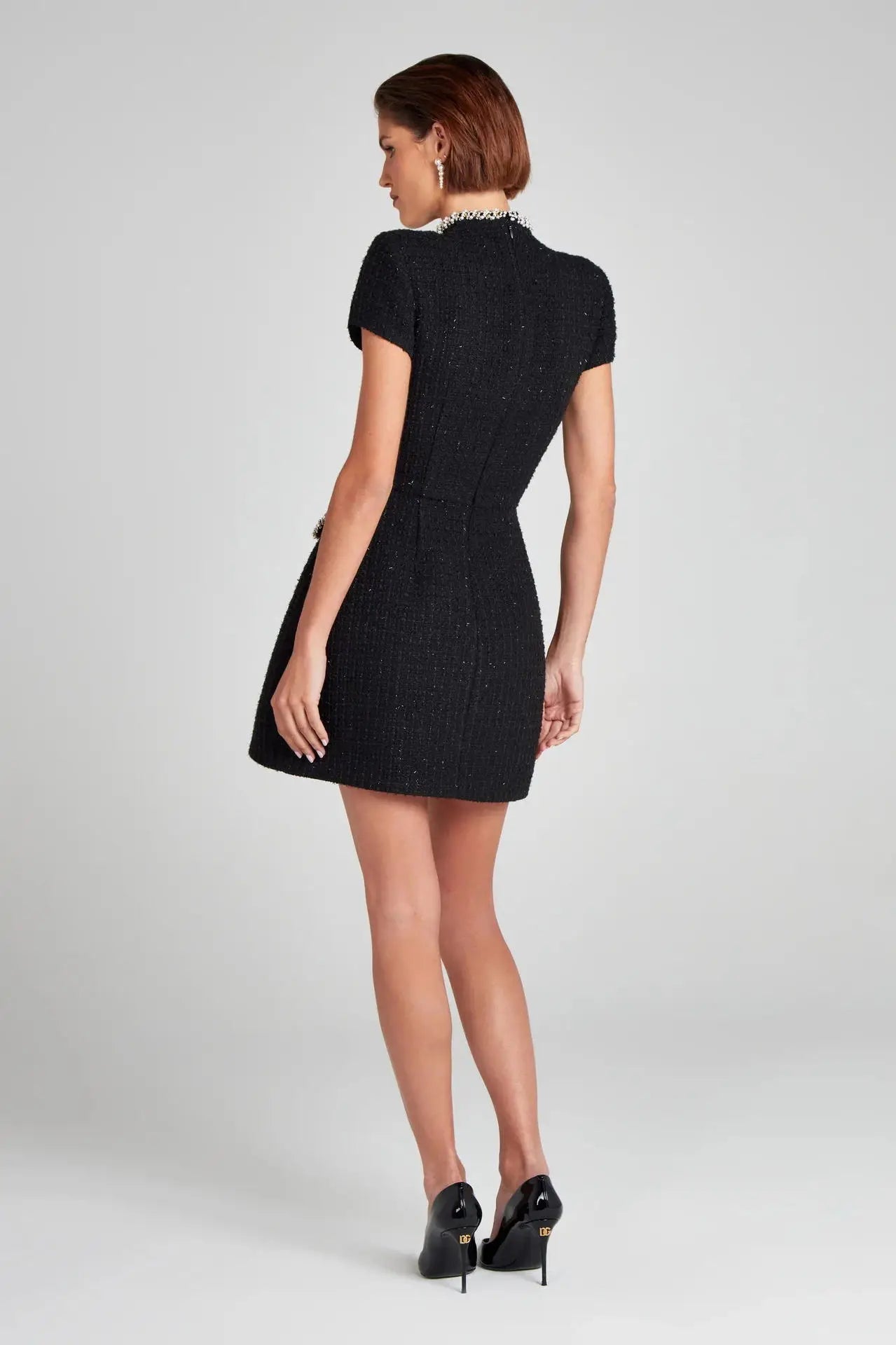 Tosssy Shiny Elegant Female MIni Dress Pocket Short Sleeve Patchwork Fashion Slim Party Dress Gown Women's Glitter Vntage Dress