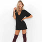 Summer Sexy Mini Black Dress 2025 V Neck Cut Out Loose Dress Women Elegant Short Sleeve Club Party Dress Solid Color Streetwear
