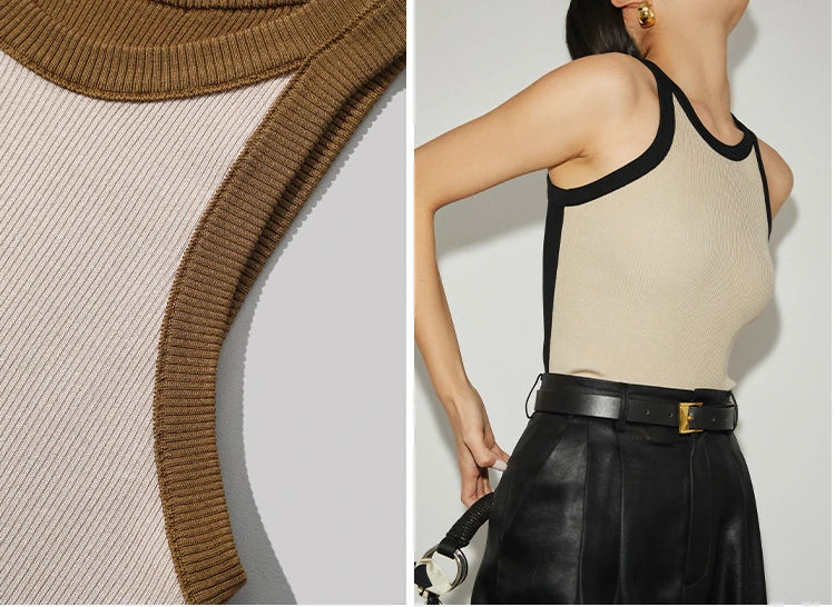 New In Tank Top for Women Collision Color Camisole Undershirt Retro French Wear Suit Inside Slim Short Tops Casual Tank Tees