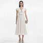 Elegant French Style Dress with Butterfly Knot Waist Cinching Pleated Skirt Cocktail Dress Short Sleeve V Neck Ankle Length