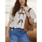 European and american foreign trade women's clothing2025New Women's Retro Bow Design Loose Puff Sleeves Shirt Short Sleeve