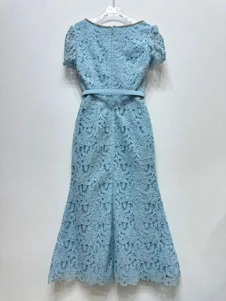 JAMERARY Brand Designer Summer Black Lace Evening Prom Dress Women Diamond Button Short Sleeve Midi Long Party Vestidos Quality