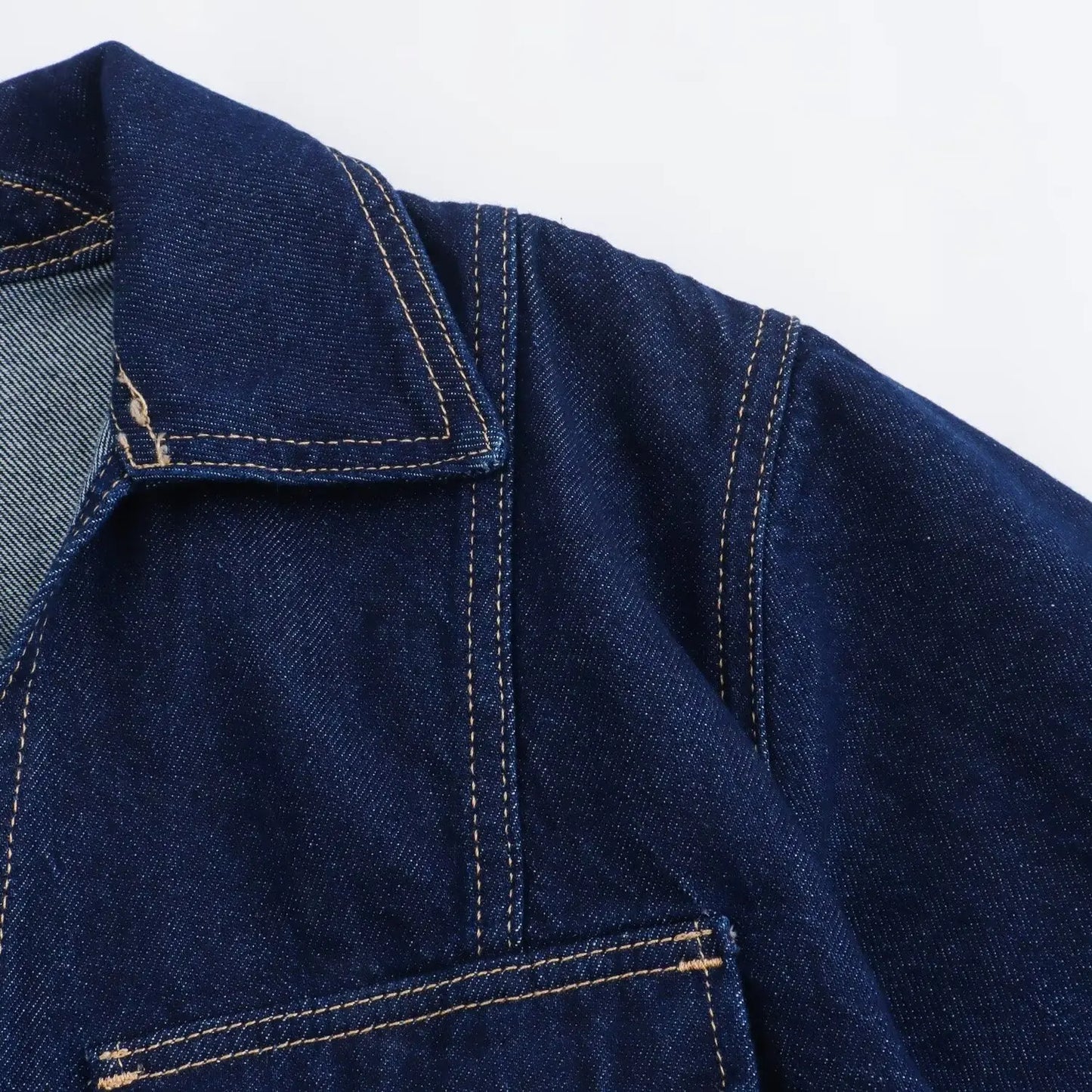 TRAFZA Summer Women Suits Denim Blue Turn-Down Collar Short Sleeves Pocket Decoration Shirts+Mid Waist Asymmetrical Shorts