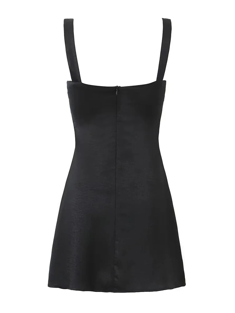KAOPU ZA Women's Black Embroidered Strap Short Dress Women's Slim-fit Spring Summer praty Mini Dress Club Women's Dress