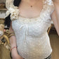 2024 New White Lace Tied Square Neck Summer T-shirts Chic Elegant Short Sleeve Tee Cotton Y2K Street Casual Bow Tie-up Top Women