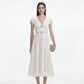 Elegant French Style Dress with Butterfly Knot Waist Cinching Pleated Skirt Cocktail Dress Short Sleeve V Neck Ankle Length