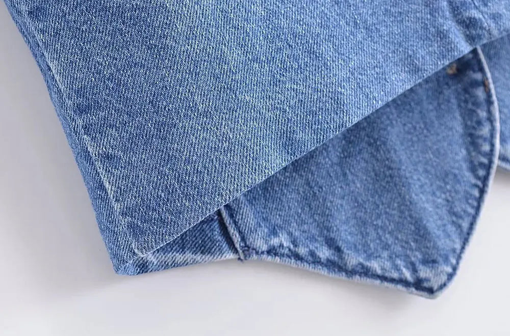 TRZA Women Fashion Front Button Denim Waistcoat Vintage V Neck Sleeveless Female Outerwear Chic Vest Tops