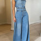Vintage Loose Denim Wide Leg Pants Jumpsuit Women Pocket Sleeveless Single Breasted Baggy Jean One Piece Rompers Street Overalls