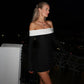 Talenza Elegant Backless Patchwork Mini Dress Women's Sexy One Shoulder Long Sleeve A-Line Dress Solid Slim Resort Mini Dress