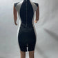 Elegant Women Party Club Dresses 2023 Summer Fashion Colorblock Round Neck  Bodycon Dress Sleeveless Casual Mini Black Dress