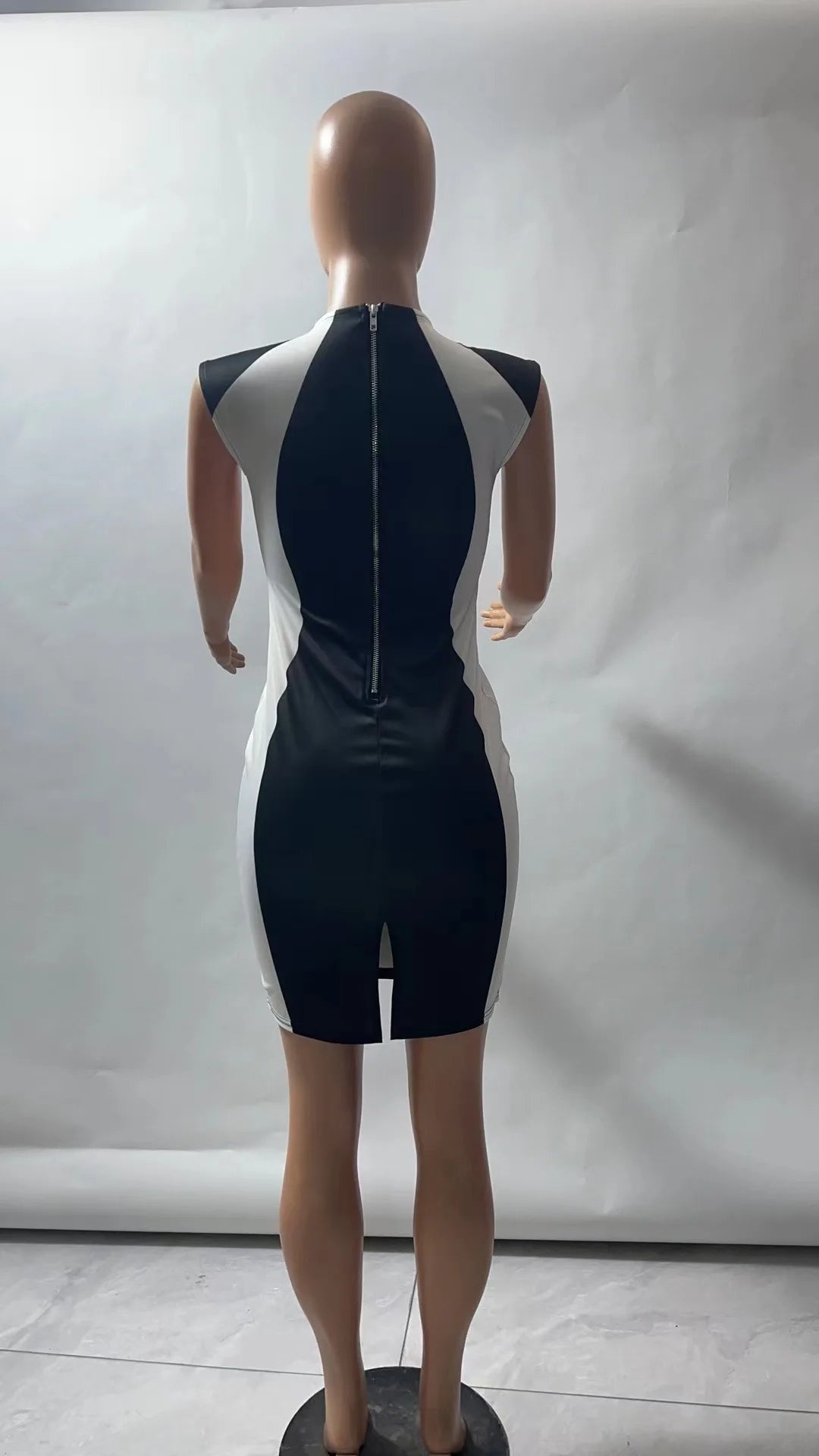 Elegant Women Party Club Dresses 2023 Summer Fashion Colorblock Round Neck  Bodycon Dress Sleeveless Casual Mini Black Dress