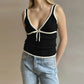 Bow V-neck Knitted Slim Crop Top Women Summer Patchwork Spaghetti Strap Sleeveless Tank Tops Casual Streetwear All-match Vests