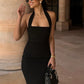 TARUXY One-Shoulder Bodycon Black Evening Dress For Women Sexy Backless Sleeveless Neck-Mounted Long Party Dress Female Elegant