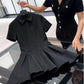 French Temperament Chic Hepburn Style Socialite Black Polo Collar Short-sleeved Dress Summer New Commuter Style Slim Mini Dress