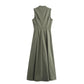 TRAF Zipper Long Dress Woman Pleated Sleeveless Bodycon Dress Summer Elegant Party Dresses For Women 2024 New Midi Dresses