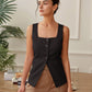 AEL Women's Sleeveless Vest Women Fashion Front Buttons Waistcoat Vintage Square Neck Sleeveless Female Outerwear Chic Tops