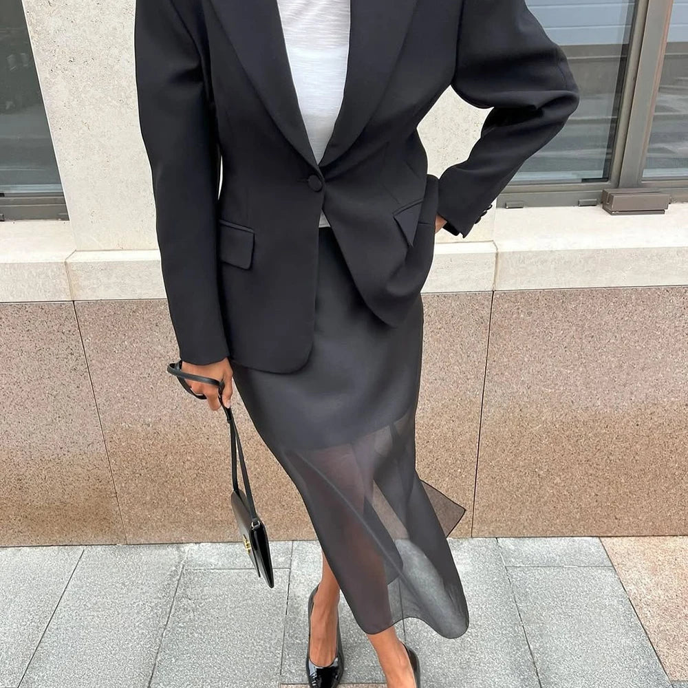 Tuularose Black Mesh Skirt Women's Sexy Perspective High Waist Slit Hip Cover Skirt Summer Fashion Casual Office Lady Skirt 2025
