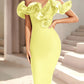 Women's Off Shoulder Bandage Midi Dress Luxury Design Ruffled  Elegant Black Sleeveless Ruffled Sexy Club Party Evening Dresses