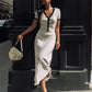 Tossy White Knit Sweater 2 Piece-Set Maxi Skirt For Women Ribbed Short Sleeve Cardigan Top And Long Skirt Sets Knitwear Outfits