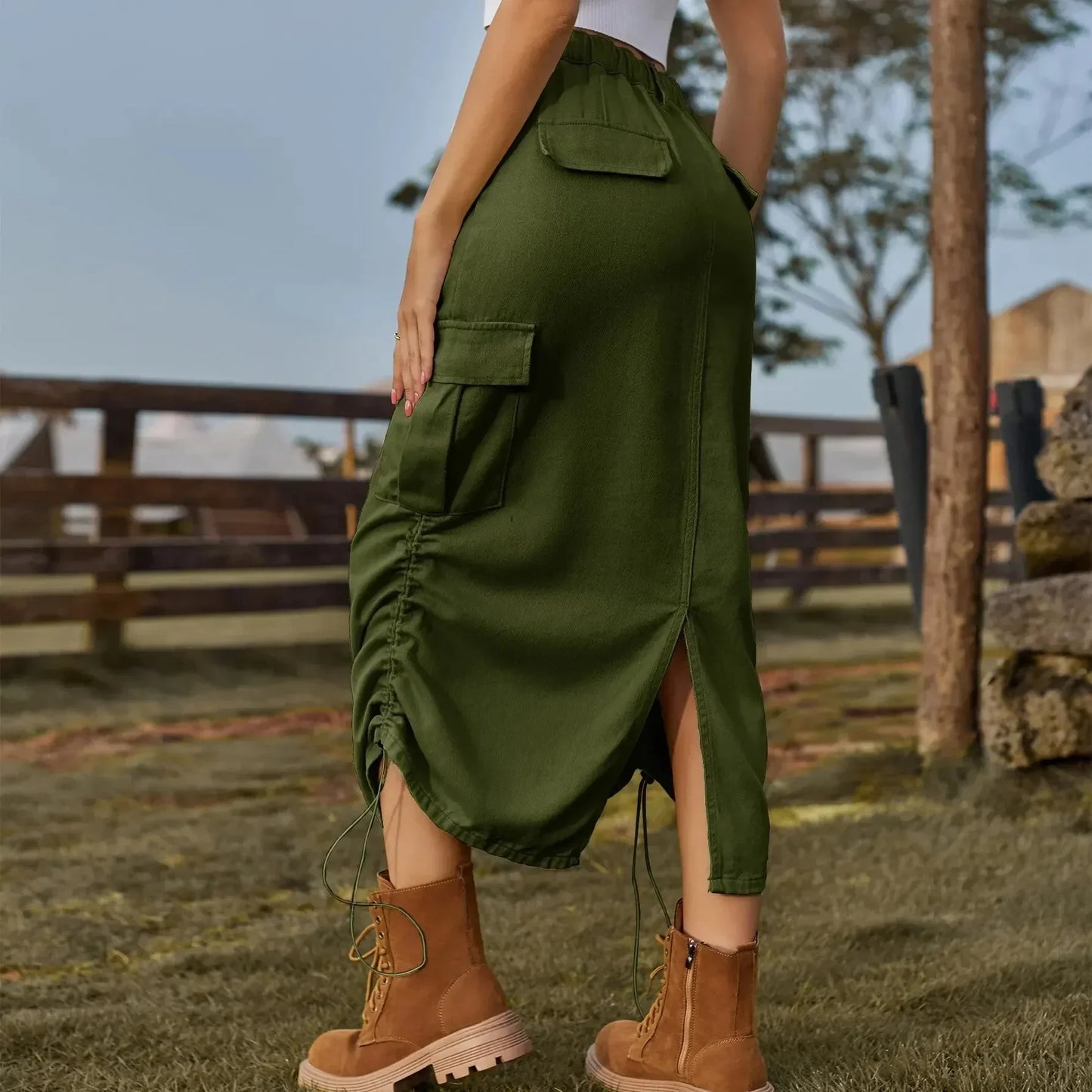 Leisure elastic waist work dress, fashionable women's mid length skirt