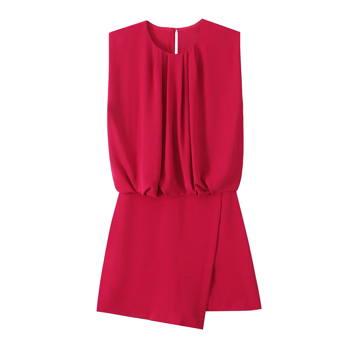 TRAF Women 2025 Spring New Fashion Tongle Style Short Jumpsuit Chic Round Neck Sleeveless All-Match Pleated Slim-Fit Shorts Muje