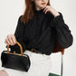 FSLE Women Stand Collar Temperament Shirts Autumn New Long Sleeve Shirt+Thin Vest Two Sets Puff Sleeve Black Blouses 24FS13190