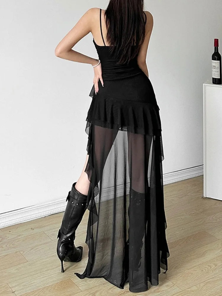 2025 Y2k Aesthetic Irregular Ruffled Dress Sexy Backless Harajuku Pleated Dresses Streetwear Sleeveless Bodycon Vestido De Mujer