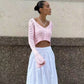 Trendix Summer Knit Long Sleeve Cardigan For Women V Neck Solid Bodycon Hollow Out Short Tops Party Club Slim Vacation Top Femme